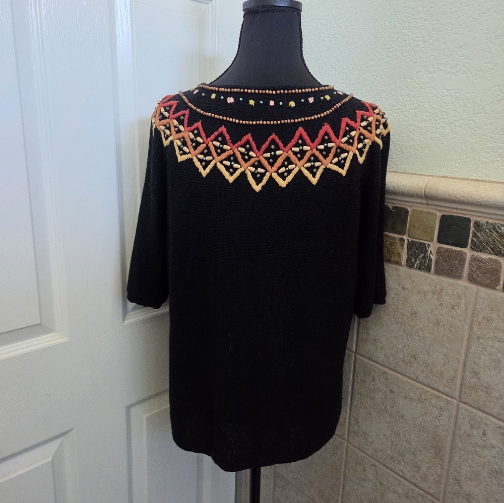 Double D Ranch Black Short-Sleeve Linen Cardigan W/ Embroidery & Beading Western - Picture 5 of 8